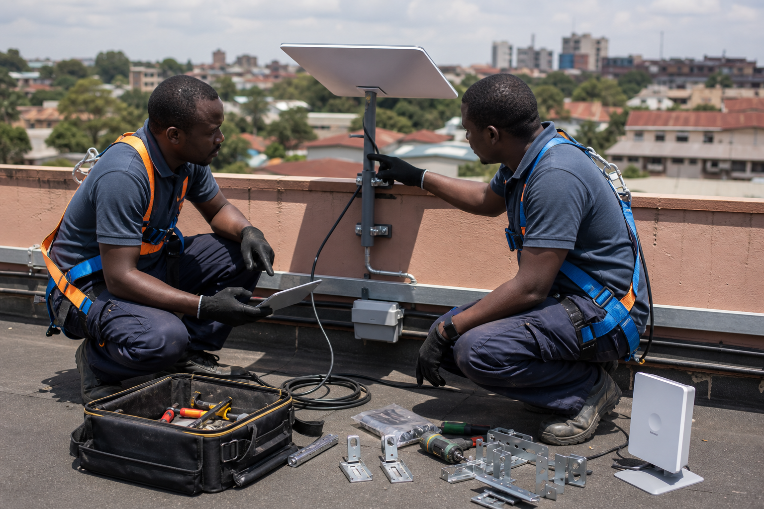 Starlink Kenya rooftop satellite internet installation in Kenya