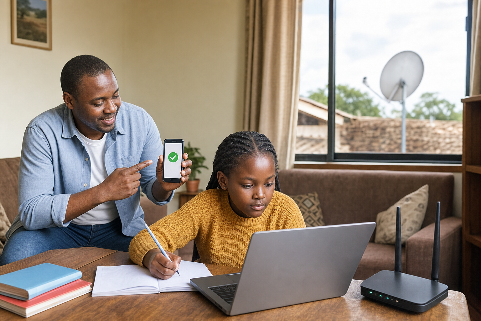 Family using Starlink internet after M-Pesa payment