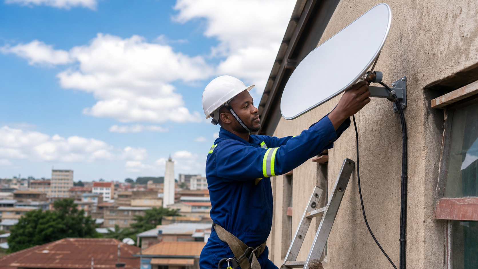Professional satellite internet installation technician in Kenya